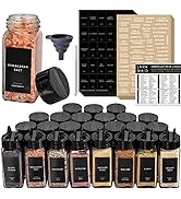 Laramaid 4oz 24Pack Glass Jars with 304 Minimalist Black Premium Spice Labels, Black Plastic Shak...