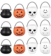 Cabilock 12pcs Halloween Pumpkin Candy Bowl Holder Plastic Lightweight Trick Or Treat Pots Wizard...