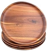 Acacia Wood Dinner Plates, AIDEA 11Inch Round Wood Plates Set of 4, Easy Cleaning & Lightweight f...