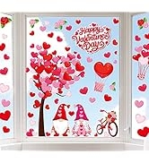 Whaline 6 Sheet Valentine's Day Window Clings Large Gnome Heart Window Decals Double-Sided Red Pi...