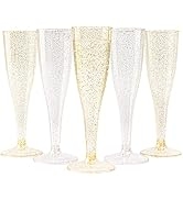 MATANA 120 Silver & Gold Glitter Plastic Champagne Flutes, 5 Oz Plastic Champagne Glasses for Par...