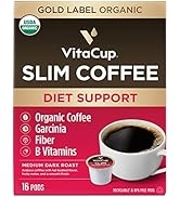 VitaCup Slim Organic Coffee Pods, Diet Support with Ginseng, Garcinia, B Vitamins, Bold Medium Da...