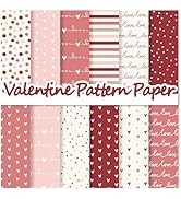 Whaline 24 Sheets Valentine Pattern Paper Boho Scrapbook Specialty Paper Pink Dot Stripe Double S...