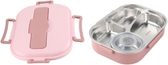 Four-compartment lunch box with soup bowl: pink