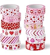 Whaline 12 Rolls Valentine’s Day Washi Tape Cute Monsters Washi Tape Red Pink Masking Decorative ...