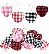 Whaline 24Pcs Valentine's Day Heart Ornaments Buffalo Check Heart Ornament 4 Designs Black Red Wh...