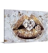 Conipit Lip Canvas Wall Art Beauty Gold Lip Picture Prints Stylish Fashion Painting with Heart Di...