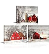 Conipit Red Barn Canvas Wall Art Farmhouse Paintings Rustic Country Landscape Artwork Prints Old ...