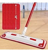 Floor Mop, Upgraded Long Handle with 4 Washable Reusable Microfiber Pads, 5 Dry Sweeper Refills a...