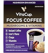 VitaCup Focus Mushroom Coffee Instant Packets, for Memory & Clarity Support, w/Fiber, Chaga, Lion...