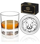 PARACITY Whiskey Glasses, Lion Pattern Thick Bottom, 10.6oz Old Fashioned Glasses for Whiskey, Gi...