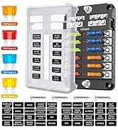 Nilight 12 Way Blade Fuse Block 12 Circuits with Negative Bus Fuse Box Holder with LED Indicator ...