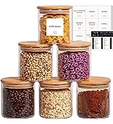 Laramaid 22oz 6Packs Glass Jars Set, Round Pantry Jars with Bamboo Lids and Customized Labels, Fo...