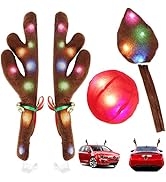 KissDate Christmas Car Antler with LED Light, Window Roof-Top Grille Rudolph Reindeer, Red Nose, ...