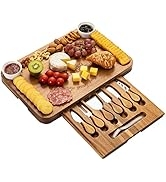 HBlife Acacia Wood Cheese Board & Knife Set Extra Large Charcuterie Boards Set & Accessories Hous...