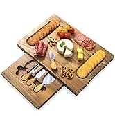 HBlife Cheese Board & Knife Set Acacia Charcuterie Board 11x16 Inch Cheese Platter with 4 Stainle...