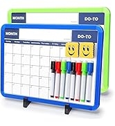 2Pack Small Whiteboard Calendar Desktop with Removable Display Stand, 8Markers, 2Erasers, Cute Ki...