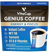 VitaCup Genius Instant Coffee Packets, Increase Energy & Focus, Keto Coffee, Serve Hot or Cold Br...