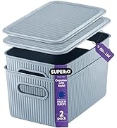 Superio Ribbed Collection - Decorative Plastic Lidded Home Storage Bins Organizer Baskets, Medium...