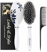 Hair Brush, Boar Bristle Hair Brushes for Women Kids Thick Curly Wet Dry Hair, Smoothing Detangli...