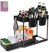 Midyb Under Sink Organizers, 2 Tier Under Kitchen Sink Organizer with Hook & Sliding Drawer, Unde...