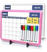 2Pack Small Whiteboard Calendar Desktop with Removable Display Stand, 8Markers, 2Erasers, Cute Ki...