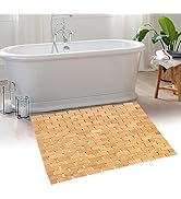 Smart FENDEE Natural Bamboo Bath Mat, 24 x 16 Inches Non-Slip Bamboo Shower Mat, Waterproof Folda...