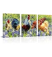 Conipit Texas Farmhouse Wall Art Bluebonnet Flower Field Painting Prints Rooster Chicken Canvas F...