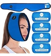 Face Ice Pack Wrap for TMJ Relief, Wisdom Teeth, Jaw, Head and Chin, 4 Reusable Hot and Cold Gel ...