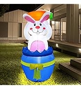 Zcaukya Easter Blow Up Yard Decoration, 4 FT LED Lighted Inflatable Easter Bunny Standing in an E...