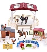 iPlay, iLearn Kids Farm Animal Barn House Toy Set, Horse Stable Figurine Playset, Country World F...