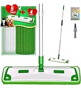 Floor Mop, Upgraded Long Handle with 4 Washable Reusable Microfiber Pads, 5 Dry Sweeper Refills a...