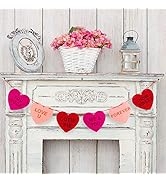 Whaline Valentine's Day Felt Heart Garland Banner for Indoor Outdoor Wedding Engagement Anniversa...