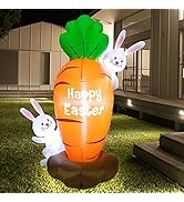 Zcaukya Inflatable Easter Yard Decoration, 5 FT LED Lighted Blow Up Easter Bunnies with Giant Car...