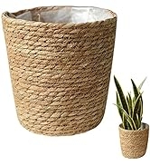 Beavorty Outdoor Decor Seagrass Planter Hand Woven Straw Flower Pot Farmhouse Plant Basket with P...