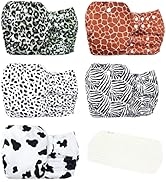 wegreeco Washable Reusable Baby Cloth Pocket Diapers 5 Pack + 5 Bamboo Inserts (Animal Party)