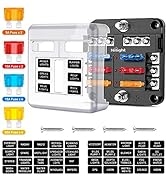 Nilight - 50055F 6 Way Blade Fuse Block 6 Circuits with Negative Bus Fuse Box Holder with LED Ind...