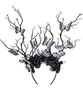 MOSTORY Handmade Black Flower Branch Headband - Woodland Dark Hairband Gothic Tree Headpiece Fore...