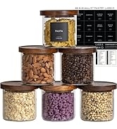 Laramaid 22oz 6Pack Glass Jars Set with Minimalist Pantry Labels, Round Pantry Jars with Brown Ac...