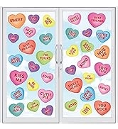 Whaline 9 Sheet Valentine's Day Window Clings Romantic Conversation Heart Window Decals Double-Si...