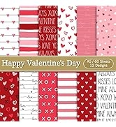 Whaline 60 Sheet Valentine's Day Pattern Paper Red Pink White Heart Scrapbook Paper Double-Sided ...