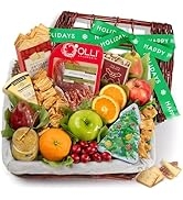 A Gift Inside Holiday Tidings Deluxe Gourmet Gift Basket with Happy Holidays Gift Ribbon