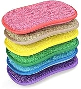 6 Pack Multi-Purpose Scrub Sponges for Kitchen 6 Colors, Non-Scratch Microfiber Sponge with Heavy...