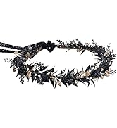 MOSTORY Handmade Elf Black Flower Crown - Gothic Adjustable Floral Tiara Headband Dark Fairy Hair...