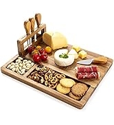 HBlife Cheese Board & Knife Set Acacia Charcuterie Board 11x14 Inch Cheese Platter with 4 Stainle...