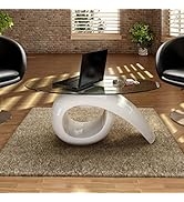 GOLINPEILO Coffee Table with Oval Glass Top High Gloss White, Side Sofa Table for Living Room, Si...