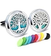 2Psc Car Aromatherapy Essential Oil Diffuser Locket Tree of Life Pattern Stainless Steel Car Air ...