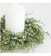 Artificial Oregon Juniper Cedar and Berry Wreath Ring - Weather Resistant Juniper Pine Candle Rin...