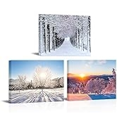 Conipit Winter Landscape Canvas Art Snow Tree Wall Art Winter Forest Tree Pictures Snowy Sunset C...