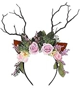 MOSTORY Handmade Antler Branch Flower Crown - Floral Woodland Headband Forest Tree Wreath Wedding...